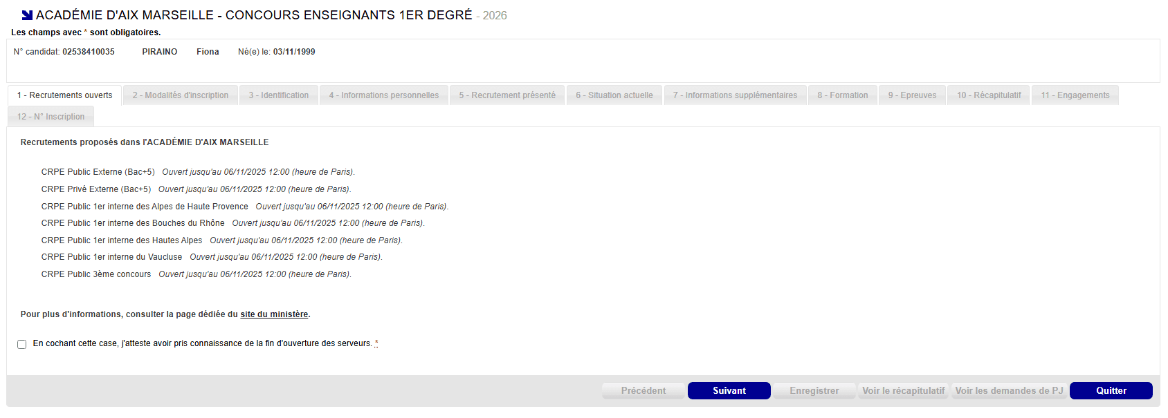 concours instituteur inscription